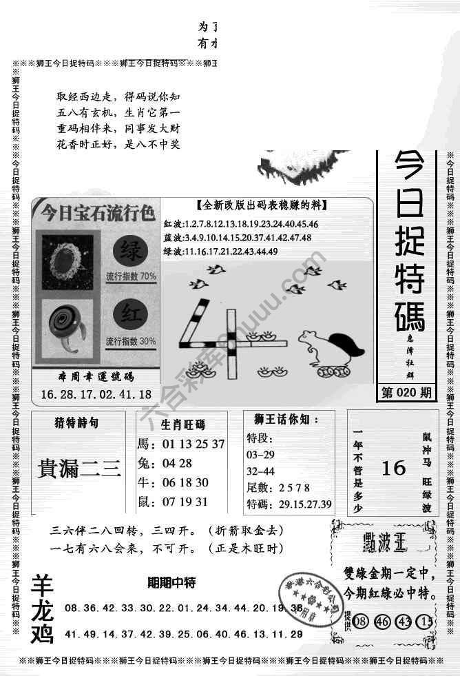 狮王今日抓特码
