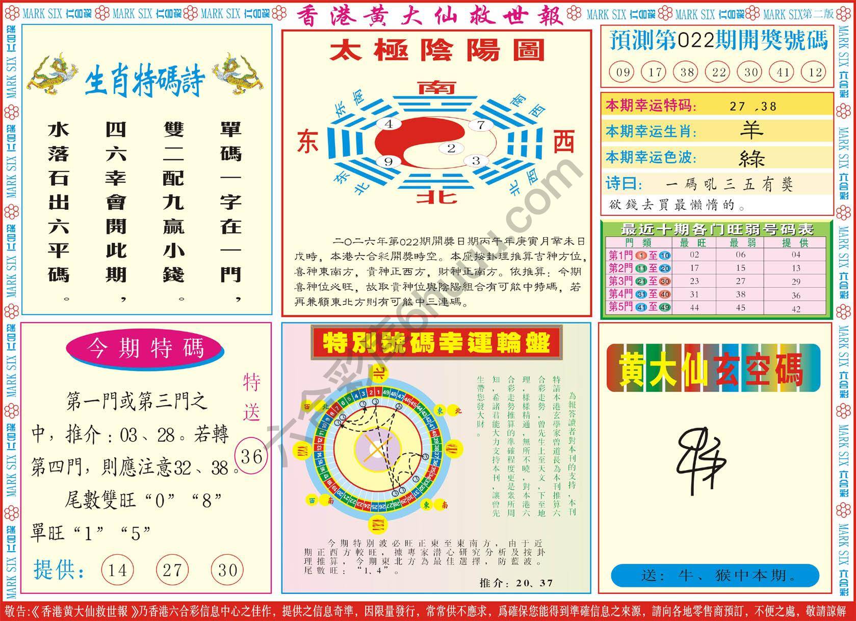 香港黄大仙救世报