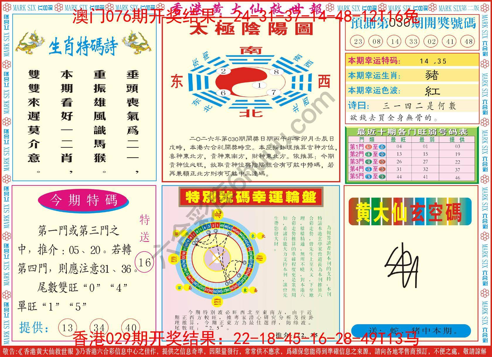 香港黄大仙救世报