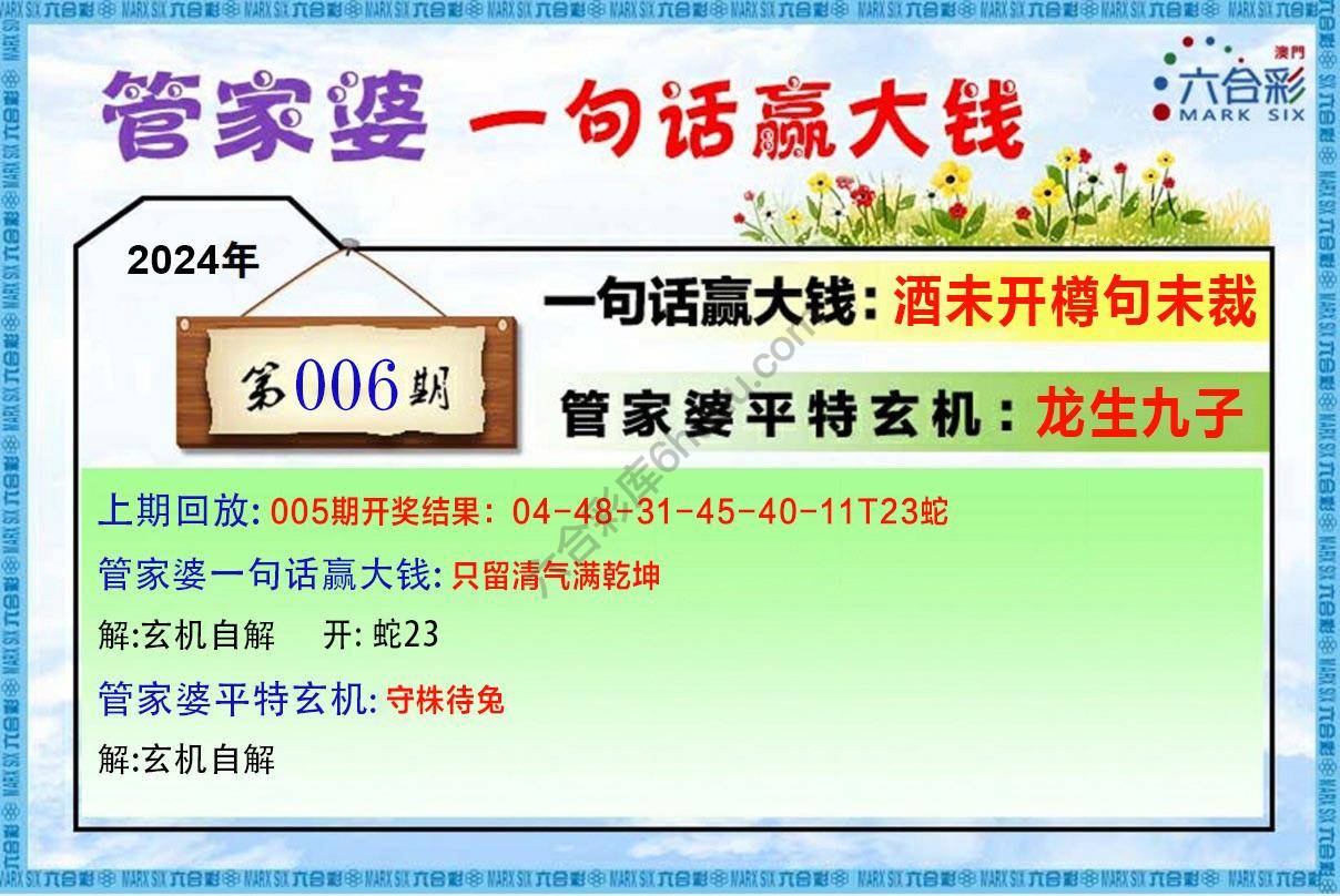 管家婆一句赢大钱