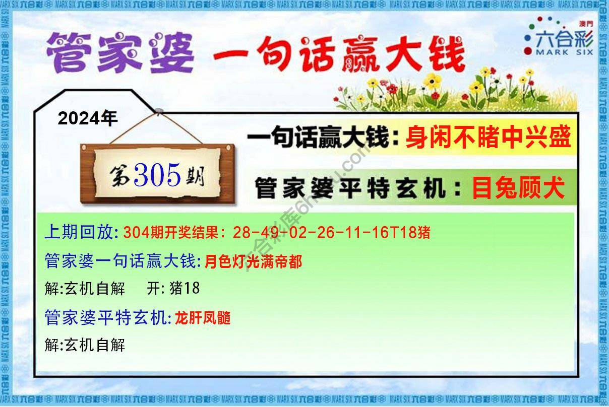 管家婆一句赢大钱