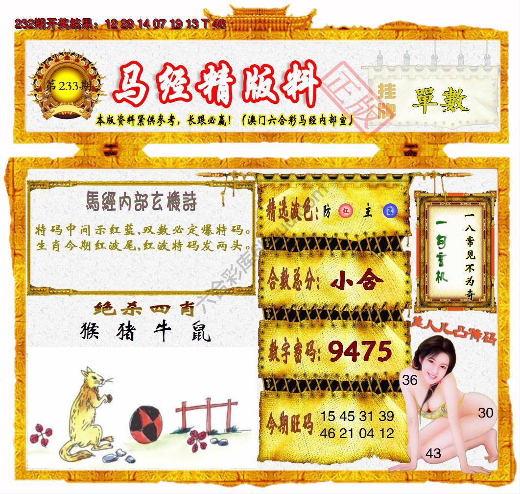 马经精版料