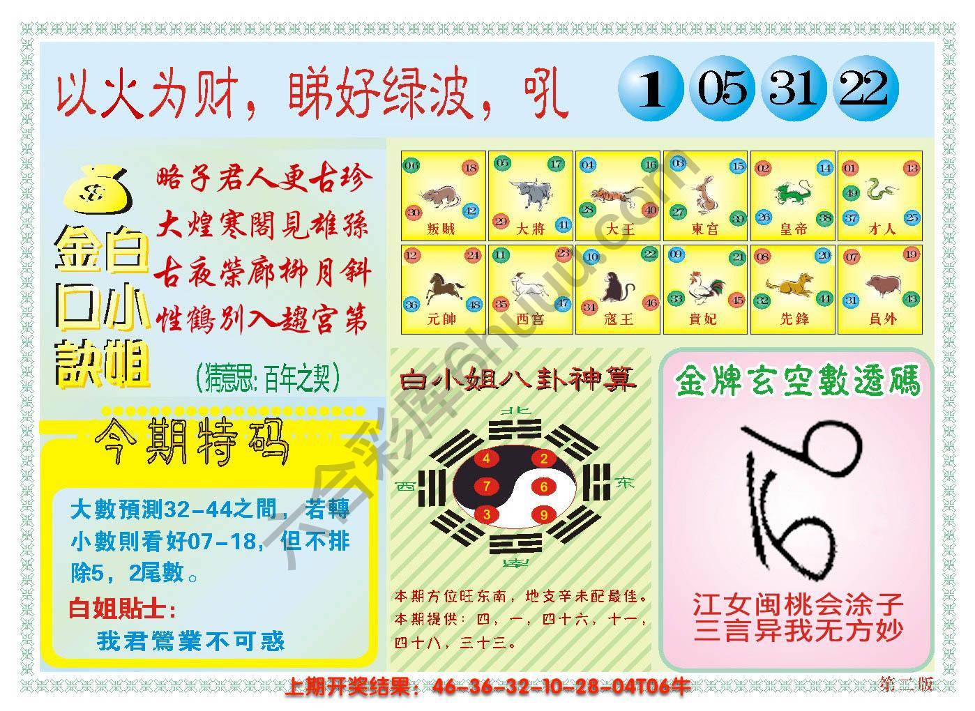 澳门白小姐金口决